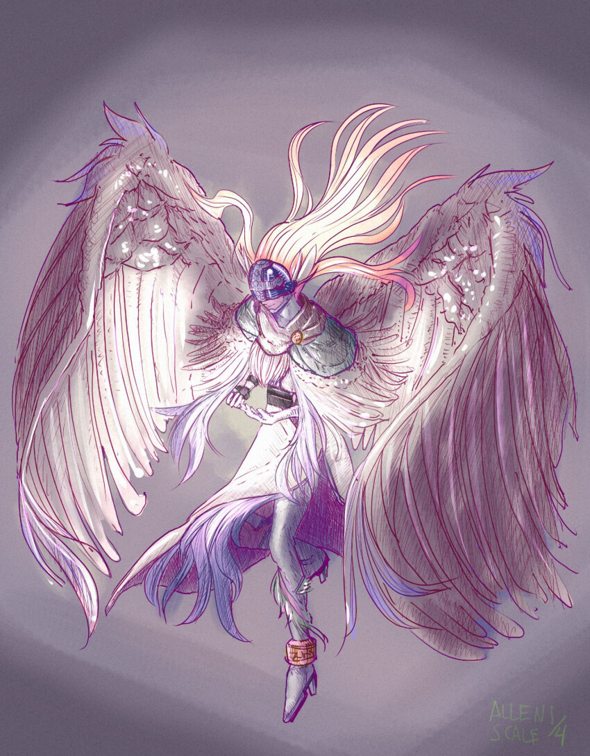1girl angel angewomon digimon digimon_(creature) female_focus highres holyangemon holyangemon_priest_mode mask oridigi original solo wings