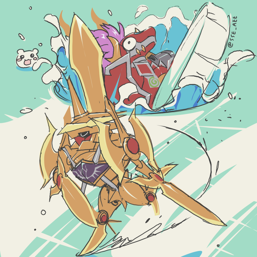 closed_eyes digimon digimon_(creature) durandamon highres horns long_hair sleipmon sword weapon