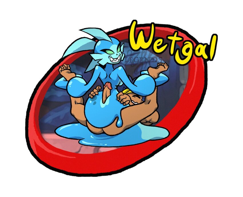 1boy 1girl amazon_position bolo_(shantae) claws evil_smile femdom girl_on_top hetero highres legendsnjk monster_girl nude penis sex shantae_(series) sharp_teeth slime_girl smile solo_focus spread_legs teeth wetgal_(shantae)