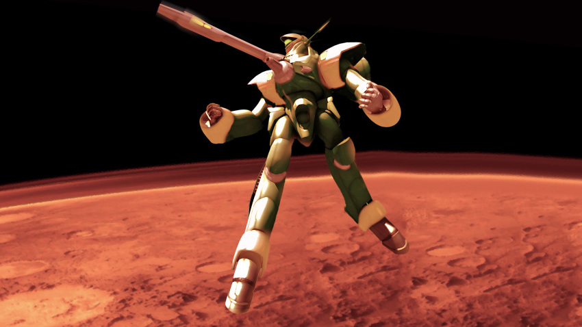 1980s_(style) alien armor bad_id bad_pixiv_id cannon earth_(planet) flemenmik floating highres macross macross:_do_you_remember_love? mars_(planet) mars_br mecha no_humans nousjadeul-ger oldschool orbit planet power_armor realistic redesign retro_artstyle robot science_fiction space zentradi