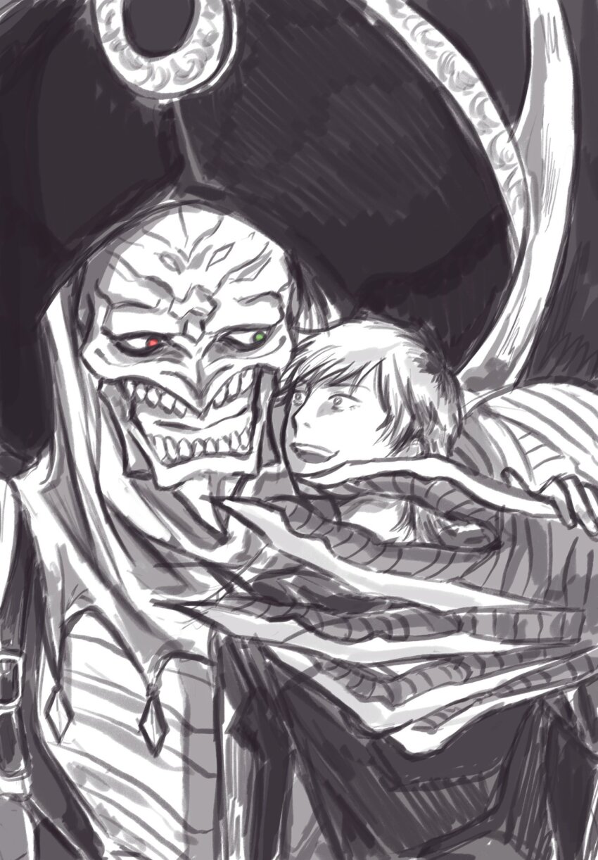 claws digimon digimon_(creature) highres looking_at_another open_mouth shinonome_kaito short_hair skull voltobautamon