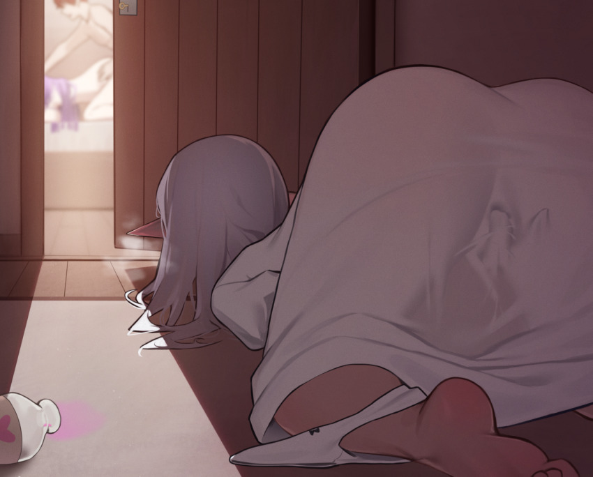 1boy 2girls all_fours ass barefoot crotch_rub doggystyle elf female_masturbation fern_(sousou_no_frieren) fingering frieren hetero long_hair masturbating_while_watching masturbation multiple_girls out-of-frame_censoring panties peeking pointy_ears pussy_juice see-through_clothes sex sex_from_behind sousou_no_frieren stark_(sousou_no_frieren) stealth_masturbation top-down_bottom-up underwear voyeurism watching white_panties yzr_(yzr99)