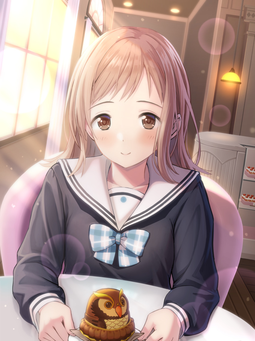 1girl absurdres food highres idolmaster idolmaster_shiny_colors macha0331 sakuragi_mano school_uniform sweets tagme