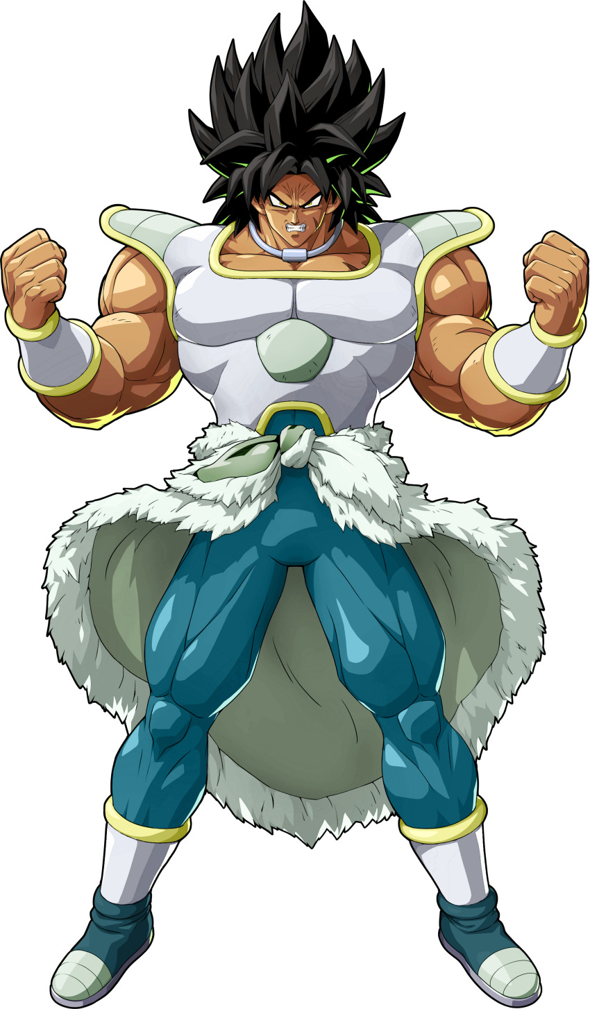 1boy absurdres armor arms_at_sides black_eyes black_hair broly_(dragon_ball_super) dragon_ball dragon_ball_fighterz dragon_ball_super dragon_ball_super_broly expressionless frown highres jewelry looking_away male_focus necklace official_art pants purple_legwear purple_pants recolor scar short_hair simple_background spiked_hair standing upper_body white_background wristband