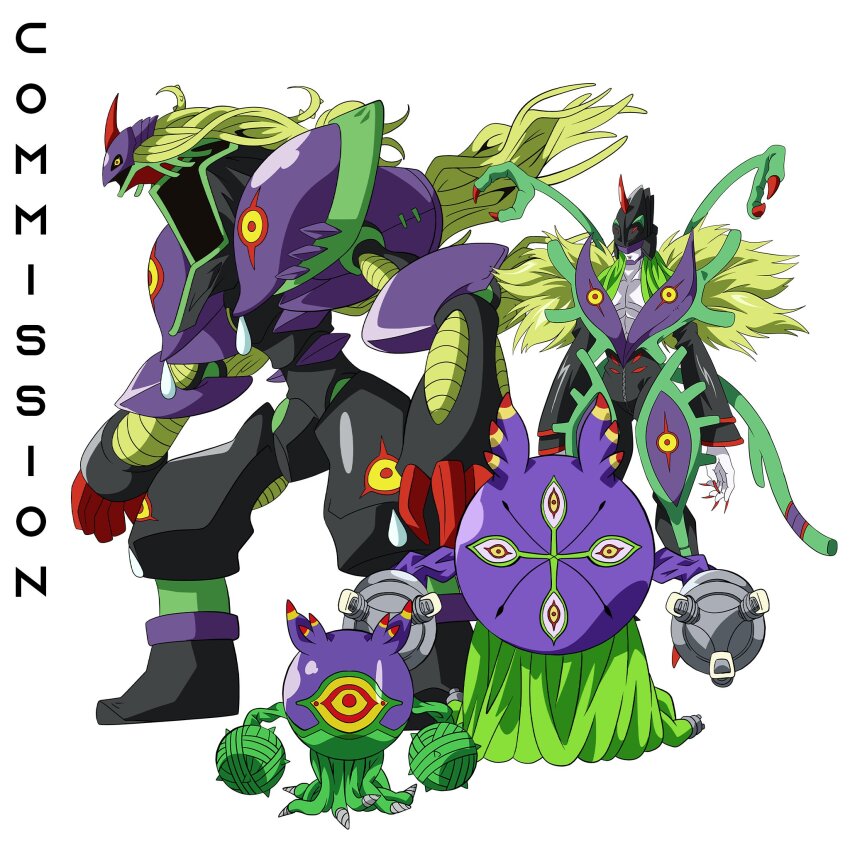 algomon algomon_adult algomon_child algomon_perfect algomon_ultimate digimon digimon_(creature) evolutionary_line highres looking_at_viewer metal_gloves muscular muscular_male officialseraphimon tentacles
