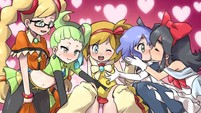 alouette_(pokemon) artist_request blanche_(pokemon_anime) concetta_(pokemon) kohtetsu lily_(kalos) lily_(pokemon) nintendo panties pink_panties pokemon pokemon_(anime) pokemon_performer pokemon_xy_(anime) sara_lee source_request tagme underwear upskirt