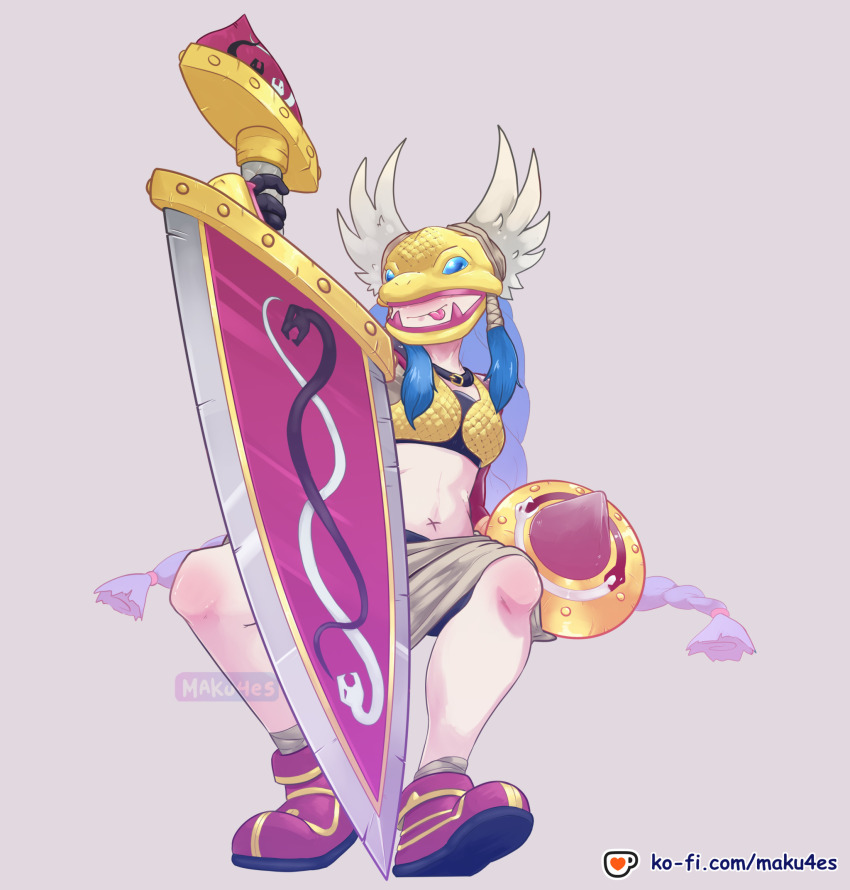 braid covered_eyes digimon digimon_(creature) highres long_hair mask minervamon wings