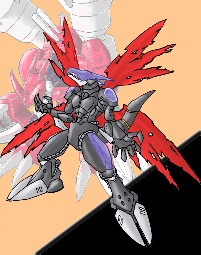 absurdres chaosdramon cyberdramon cyborg digimon digimon_(creature) dragon highres horns red_eyes solo wings