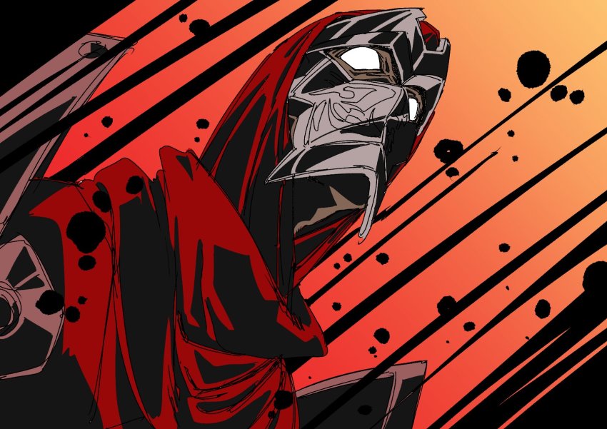 1boy armor character_request copyright_request dark-skinned_male dark_skin fujikido_kenji gradient_background highres male_focus mask mouth_mask ninja ninja_slayer no_pupils orange_background pauldrons shoulder_armor sketch solo sunomono tagme upper_body yellow_background