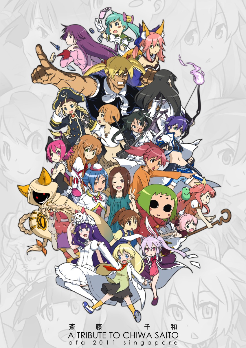 00s 10s 6+girls ;d aika_granzchesta akemi_homura akemi_homura_(magical_girl) anita_king anya_cocolova arakawa_under_the_bridge arc_system_works aria_(manga) bakemonogatari blazblue brave_story child crossover di_gi_charat disgaea everyone fate/extra fate_(series) francesca_lucchini hazuki_(tsukuyomi) highres hinata_natsumi hitotsubashi_tama ingrid_sorveig_sorgrims kamichu! kanbe_kotori kemeko kemeko_(kemeko_deluxe) kemeko_deluxe keroro_gunsou last_exile lavie_head lotte_no_omocha! lyrical_nanoha mahou_sensei_negima! mahou_shoujo_lyrical_nanoha mahou_shoujo_madoka_magica mahou_shoujo_madoka_magica_(anime) makai_senki_disgaea_3 meena meena_(brave_story) monogatari_(series) motsu motsu_(negima) multiple_crossover multiple_girls one_eye_closed open_mouth otonashi_meru pani_poni_dash! pantyhose patty_fleur ponytail poster_(medium) r.o.d_the_tv raspberyl read_or_die rebecca_miyamoto rewrite saitou_chiwa sayonara_zetsubou_sensei senjougahara_hitagi smile stella_(arakawa) strike_witches subaru_nakajima tales_of_(series) tales_of_vesperia tamamo_(fate) tamamo_no_mae_(fate) taokaka tsukuyomi_moonphase v voice_actor voice_actor_connection waha_(artist) waist_cape wink world_witches_series yoshigana-san&#039;chi_no_gargoyle yoshigana_futaba yoshinaga-san&#039;chi_no_gargoyle yoshinaga_futaba zoom_layer