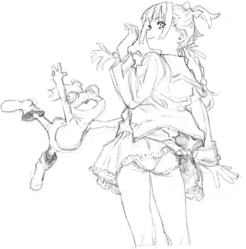 highres imamura_ryou looking_back monochrome over-the-shoulder panties tagme underwear upskirt