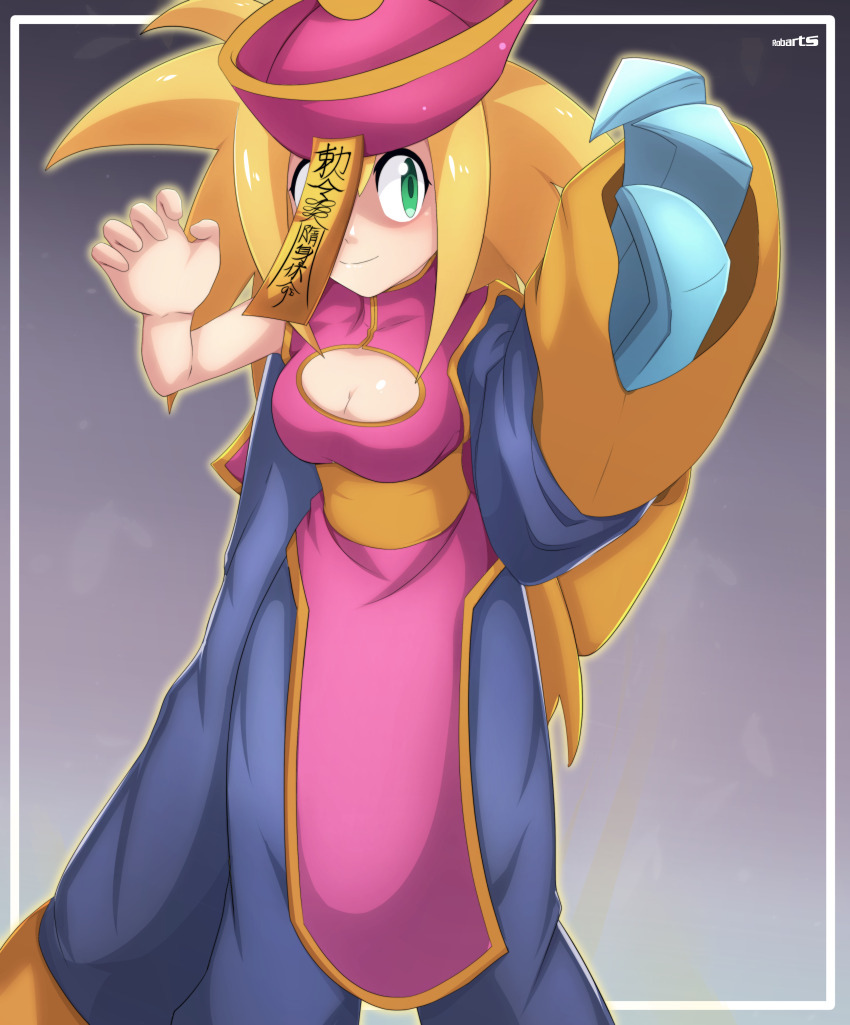 1girl absurdres breasts chinese_clothes cleavage cleavage_cutout clothing_cutout cosplay darkstalkers hat highres hsien-ko_(cosplay) medium_breasts mega_man_(series) mega_man_legends_(series) robarts_hallway roll_caskett_(mega_man)