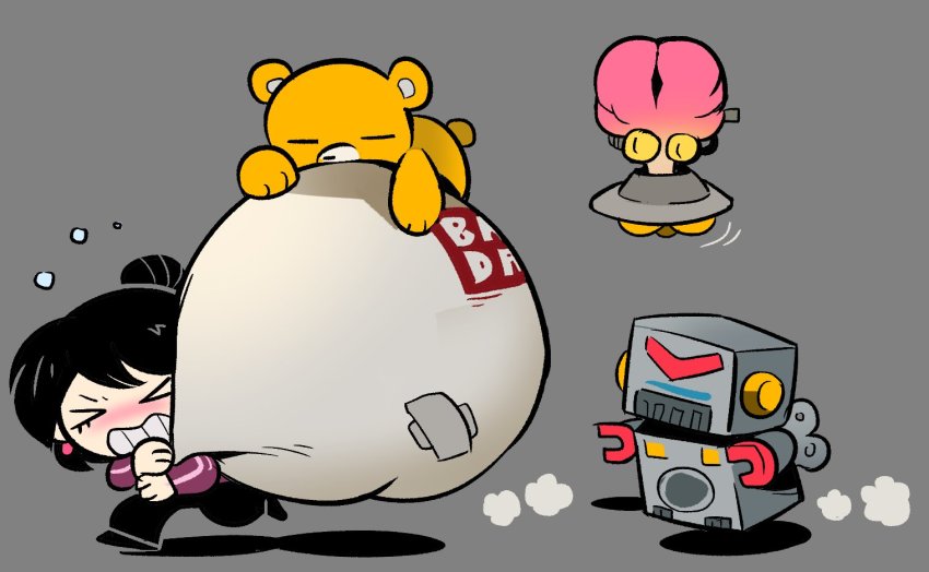 alien blikmon digimon monzaemon robot running smoke stuffed_animal stuffed_toy teddy_bear vademon