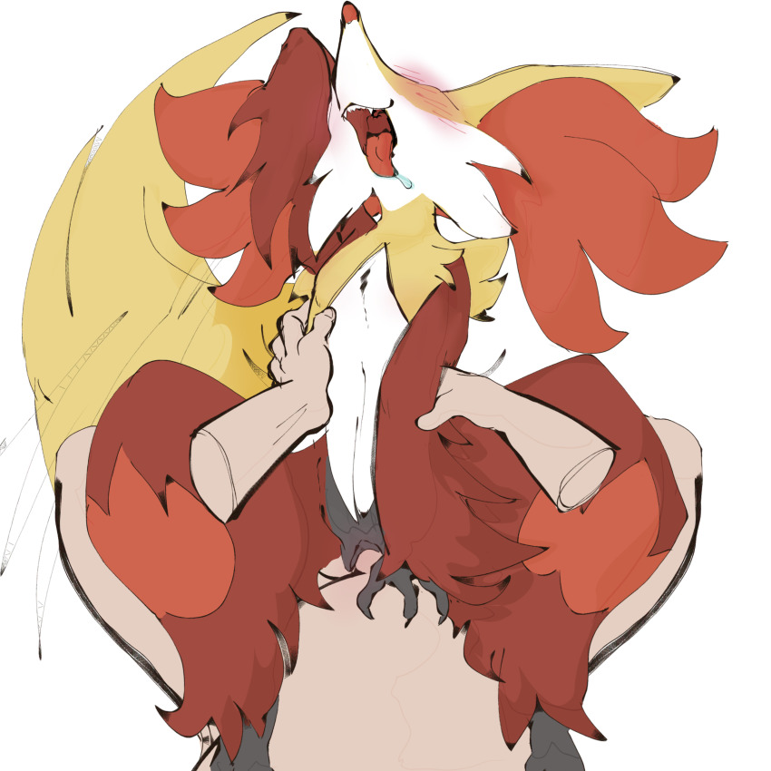 1boy 1girl absurdres animal_ear_fluff animal_ears animal_hands animal_nose arm_behind_head arm_up black_fur blush body_fur claws completely_nude delphox disembodied_hand drooling fangs flat_chest fox_ears fox_girl fox_tail furry furry_female furry_with_non-furry gen_6_pokemon girl_on_top hand_on_another&#039;s_chest happy head_back hetero highres interspecies knees_up lying multicolored_fur nintendo nose_blush nude on_back open_mouth pokemon pokemon_(creature) pokephilia pov pussy red_fur red_leopard saliva sex sharp_teeth simple_background sitting sitting_on_person sketch smile snout solo_focus spread_legs stomach tail teeth tongue tongue_out uncensored uvula vaginal white_background white_fur yellow_fur