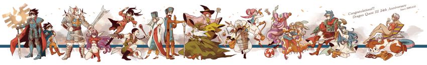 6+boys 6+girls :d :p absurdres animal_ears anniversary armor bag barefoot beard beko bikini_armor black_hair blonde_hair blue_eyes blue_hair blush bodysuit boots bracelet braid breasts cane cape chainmail chunsoft circlet claw_(weapon) cleavage clown copyright_name cross curly_hair dark_skin dragon_quest dragon_quest_iii dress drinking earrings enix facial_hair gadabout_(dq3) gauntlets glass grappling_hook green_eyes hat highres innertube jewelry life_vest long_hair long_image mace mage_(dq3) martial_artist_(dq3) medium_breasts merchant_(dq3) midriff multiple_boys multiple_girls mustache necklace one-piece_swimsuit one_eye_closed open_mouth pantyhose pink_eyes pink_hair ponytail priest_(dq3) purple_eyes purple_hair rabbit_ears reclining red_eyes revealing_swimsuit_(dq) ring robe roto_(dq3) sage_(dq3) short_hair short_ponytail short_twintails single_braid smile spiked_hair spikes staff swim_ring swimsuit sword tabard thief_(dq3) tongue tongue_out turban twintails vest warrior_(dq3) weapon white_hair wide_image wink witch_hat wizard wizard_hat