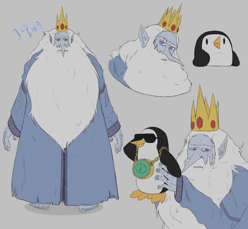 absurdres adventure_time blue_eyes crown fantasy gunter_(adventure_time) haruxsu highres ice_king mage multiple_views white_hair