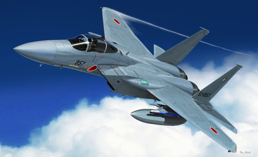 1other air-to-air_missile aircraft airplane blue_sky canopy_(aircraft) cloud commentary_request contrail drop_tank f-15_eagle fighter_jet flight_suit g-suit helmet japan_air_self-defense_force japan_self-defense_force mick_(m.ishizuka) military military_vehicle missile mitsubishi_aam-5 mixed-language_commentary original outdoors pilot pilot_helmet roundel signature sky vehicle_focus