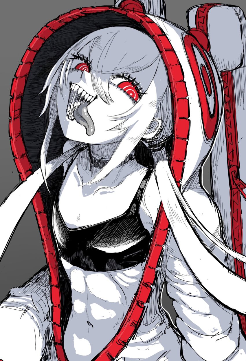 1girl fang highres long_tongue sharp_teeth source_request tagme teeth tongue zepitaph
