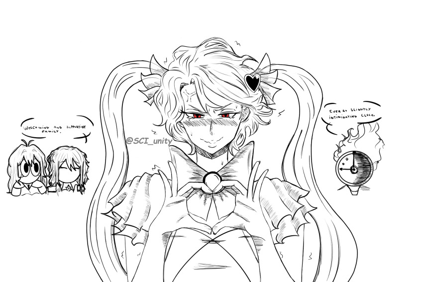 blush closed_mouth dante_(limbus_company) don_quixote_(project_moon) dulcinea_(project_moon) e.g.o_(project_moon) embarrassed highres la_manchaland&#039;s_don_quixote_(project_moon) library_of_ruina limbus_company lobotomy_corporation long_hair looking_at_viewer non-web_source project_moon queen_of_hatred red_eyes sancho_(project_moon) simple_background smile tears twitter_username upper_body very_long_hair white_background