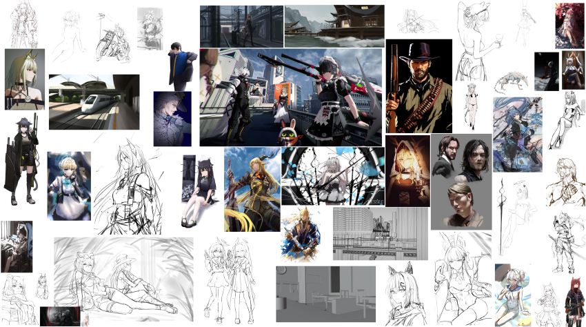 absurdres alexandrina_sebastiane ambience_synesthesia amiya_(ambience_synesthesia_2021)_(arknights) amiya_(arknights) angelina_(arknights) animal_ears arknights arknights:_endfield arona_(blue_archive) bangboo_(zenless_zone_zero) beard blue_archive cat_ears chained_sarkaz_girl character_request corin_wickes cowboy_hat degenbrecher_(arknights) ellen_joe facial_hair franka_(arknights) full_body green_hair harold_(arknights) hat highres ines_(arknights) instrument jessica_(arknights) john_wick kal&#039;tsit_(arknights) keanu_reeves kikyou_(blue_archive) lin_(arknights) ling_(arknights) liskarm_(arknights) maid medium_hair mlynar_(arknights) mlynar_(w_dali)_(arknights) music plana_(blue_archive) playing_instrument pointing pointing_at_viewer profile red_dead_redemption_(series) red_dead_redemption_2 red_eyes ressec shiroko_(blue_archive) shiroko_(swimsuit)_(blue_archive) shun_(blue_archive) shun_(small)_(blue_archive) silver_wolf_(honkai:_star_rail) sitting sketch skirt smile swimsuit swire_(arknights) swire_the_elegant_wit_(arknights) texas_(arknights) toki_(blue_archive) toki_(bunny)_(blue_archive) v violin viviana_(arknights) von_lycaon zenless_zone_zero zima_(arknights)