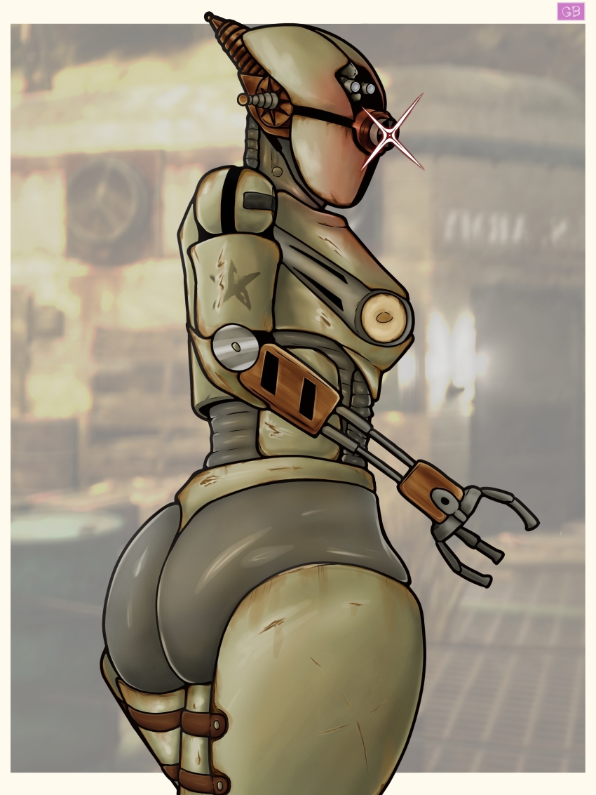 1girl absurdres ass assaultron breasts fallout goldbeerg highres looking_at_viewer robot robot_girl self-upload solo tagme