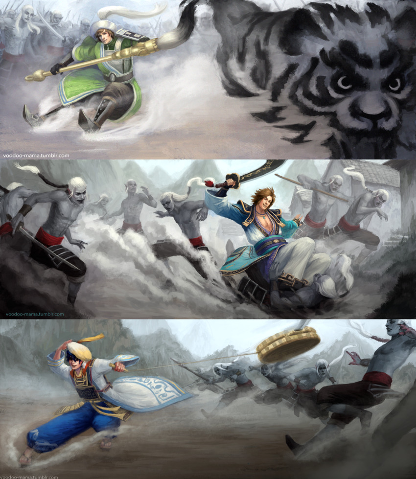 calligraphy_brush highres ma_dai musou_orochi paintbrush sengoku_musou shin_sangoku_musou sima_zhao sword takenaka_hanbei weapon
