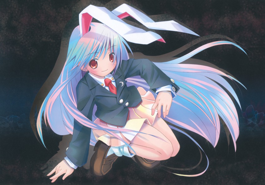 1girl absurdres animal_ears blazer female_focus highres huge_filesize jacket light_purple_hair long_hair multicolored_hair necktie pleated_skirt pop rabbit_ears red_eyes red_necktie reisen_udongein_inaba skirt solo touhou