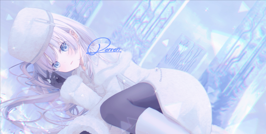 artist_name black_gloves black_pantyhose blue_eyes blue_sky blurry bokeh coat depth_of_field dye_(vocaloid) earrings megurine_luka_(eternal_white) expressionless fur-trimmed_jacket fur_trim gloves hat ice_shard jacket jewelry knees long_coat long_hair looking_at_viewer lying megurine_luka pantyhose parted_lips pink_hair pixiv project_diva_(series) project_diva_arcade_future_tone project_diva_f renren ring shards sky solo vocaloid white_hat winter winter_clothes