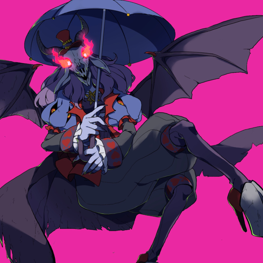 1girl demon demon_girl digimon female_focus highres mephismon mephismon_x-antibody solo umbrella