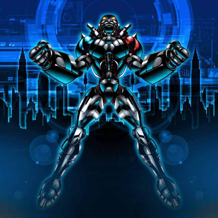 1boy android digimon digimon_(creature) hiandromon highres male_focus muscular muscular_male solo