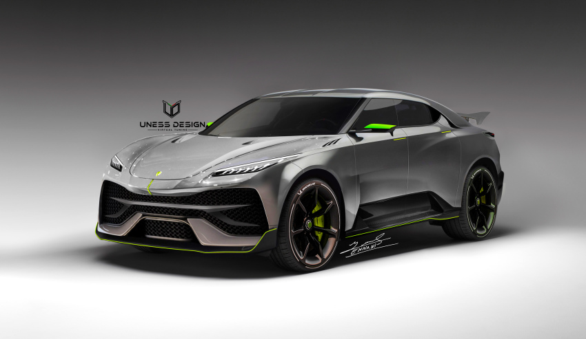 absurdres artist_name car grey_background grey_car highres koenigsegg_(automobile) michelin michelin_man motor_vehicle no_humans original signature spoiler_(automobile) sports_utility_vehicle uness_design vehicle_focus