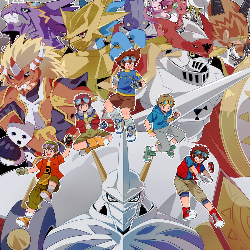 absurdres agnimon arresterdramon ballistamon cutemon digimon digimon_adventure digimon_adventure_02 digimon_frontier digimon_tamers digimon_xros_wars dorulumon dukemon highres kanbara_takuya kudou_taiki magnamon matsuda_takato motomiya_daisuke omegamon shoutmon tagme yagami_taichi