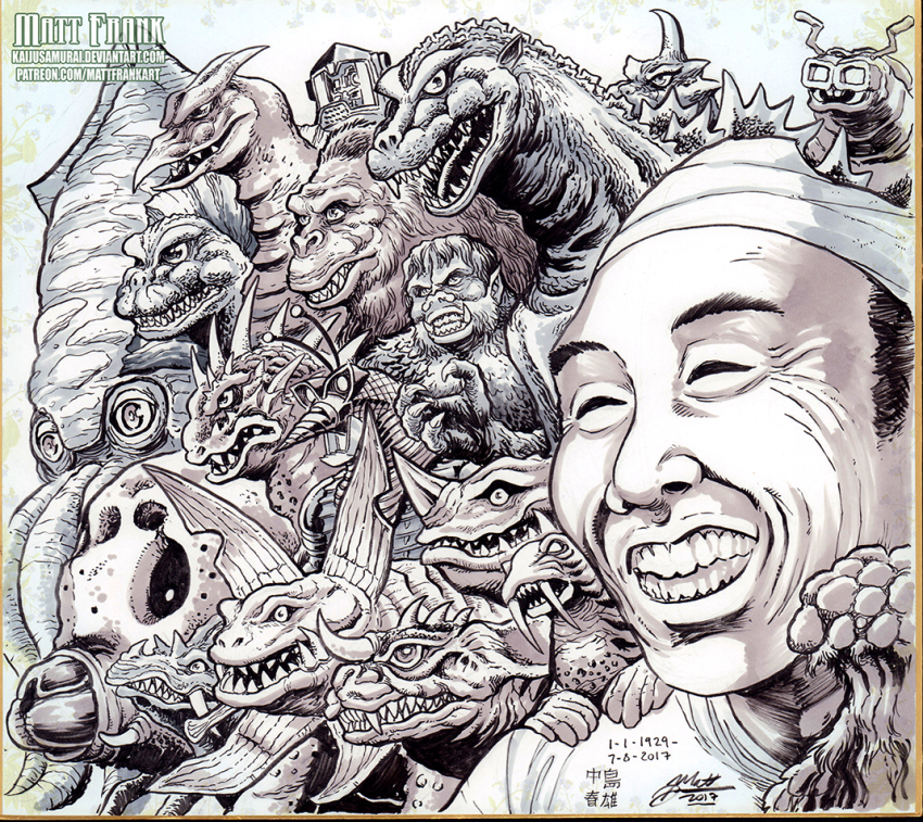 1boy ^_^ alien ape baragon_(godzilla) bug claws clenched_teeth closed_eyes commentary crossover cuttlefish dated dinosaur english_commentary frankenstein frankenstein_vs._baragon gabora gaira gezora giant giant_monster giant_robot godzilla godzilla_(1954) godzilla_(series) gomess gorath_(film) gorilla greyscale grin headband jirahs kaiju king_kong king_kong_(series) king_kong_escapes kiyla maguma male_focus matango_(film) matango_(matango) matt_frank mecha military moguera monochrome monster mothra multiple_crossover mushroom nakajima_haruo neronga old old_man open_mouth pagos rankin/bass_animated_entertainment real_life robot rodan rodan_(film) round_teeth scales sharp_teeth smile space_amoeba_(film) space_monster tail teeth the_mysterians the_war_of_the_gargantuas toho tsuburaya_productions u-tom ultra_q ultra_series ultraman_(1st_series) ultraseven_(series) varan varan_(film) walrus watermark weapon web_address