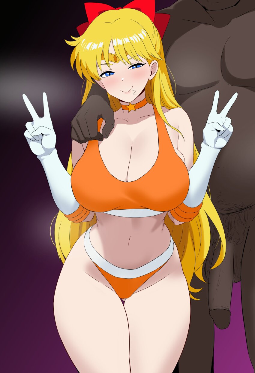 absurdres aino_minako bishoujo_senshi_sailor_moon clothed_female_nude_male dark-skinned_male dark_skin highres lorddantesito nude penis pubic_hair tagme v