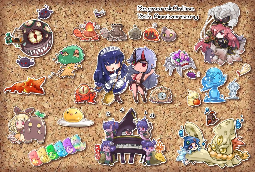 6+girls :3 alice_(ragnarok_online) amdarias anniversary aqua_elemental armpits blue_hair boots breasts broom brown_footwear bug celine_kimi character_request chibi cleavage closed_eyes closed_mouth commentary_request creature dolomedes dragonfly eggring elemental_(creature) enchanted_peach_tree fabre ferre_(ragnarok_online) full_body grand_piano grin heater_(ragnarok_online) highres holding holding_broom insect instrument jitterbug_(ragnarok_online) kraken_(ragnarok_online) large_breasts long_hair looking_at_viewer love_morocc magmaring maid maid_headdress marionette mask_over_one_eye metaling miming_(ragnarok_online) monkey monster multiple_girls open_mouth owl_baron piamette piano pink_hair pointy_ears pot_dofle punk_(ragnarok_online) puppet purple_hair ragnarok_online red_eyes rideword_(ragnarok_online) root_of_corruption salamander_(ragnarok_online) sedora smile solider spider stapo stuffed_animal stuffed_toy teddy_bear teddy_bear_(ragnarok_online) time_holder tree turtle water_elemental yoyo_(ragnarok_online) zealotus