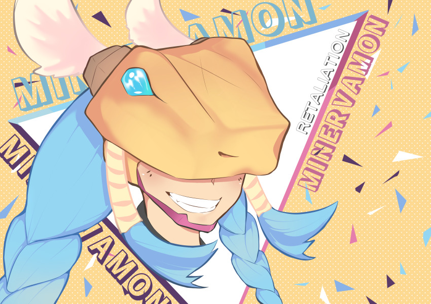 absurdres braid covered_eyes digimon digimon_(creature) highres long_hair mask minervamon wings