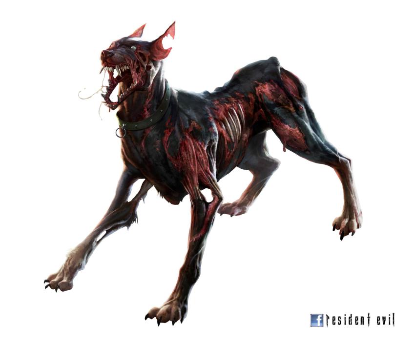 bone capcom cerberus_(resident_evil) collar dobermann dog facebook highres muscular official_art resident_evil resident_evil:_operation_raccoon_city teeth