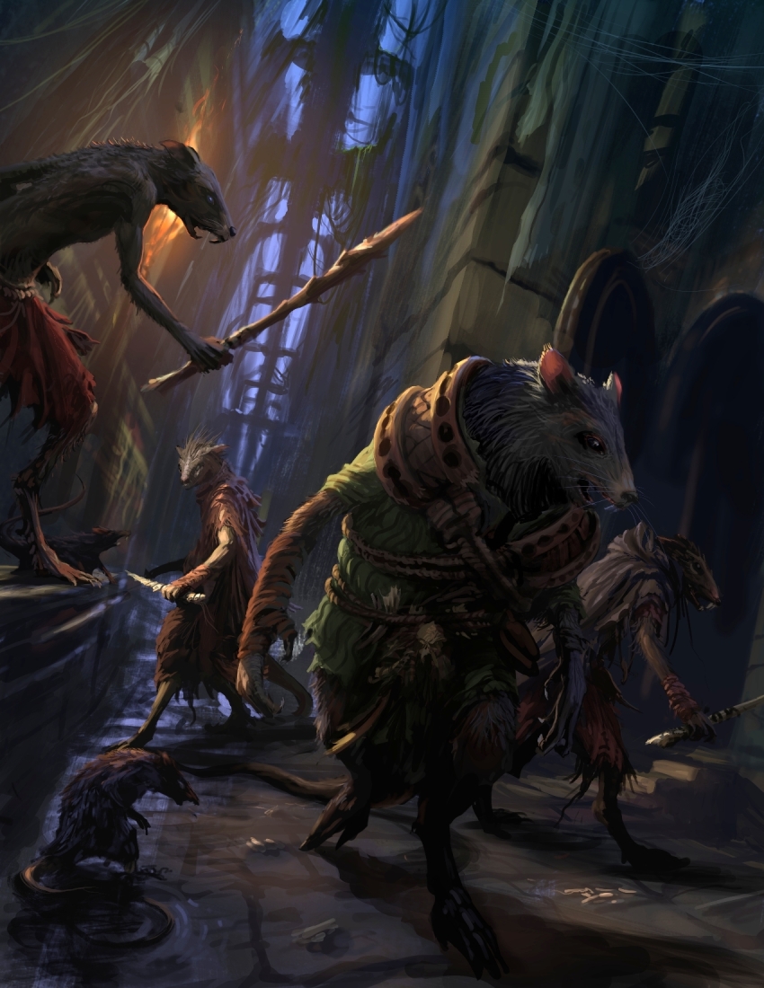 5boys animal_ears bad_id bad_twitter_id brick_floor brick_wall commentary door furry furry_male highres holding holding_weapon male_focus mouse_tail multiple_boys open_mouth original philipp_urlich rat_boy sewer sharp_teeth tail teeth water weapon
