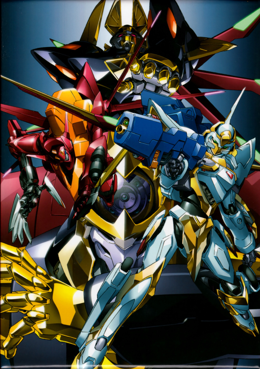 00s absurdres character_request code_geass gawain_(code_geass) gun guren_(code_geass) guren_flight-enabled_version guren_mk-ii highres knightmare_frame lancelot_(code_geass) lancelot_conquista mecha mori_toshiaki nakata_eiji robot shinkirou weapon