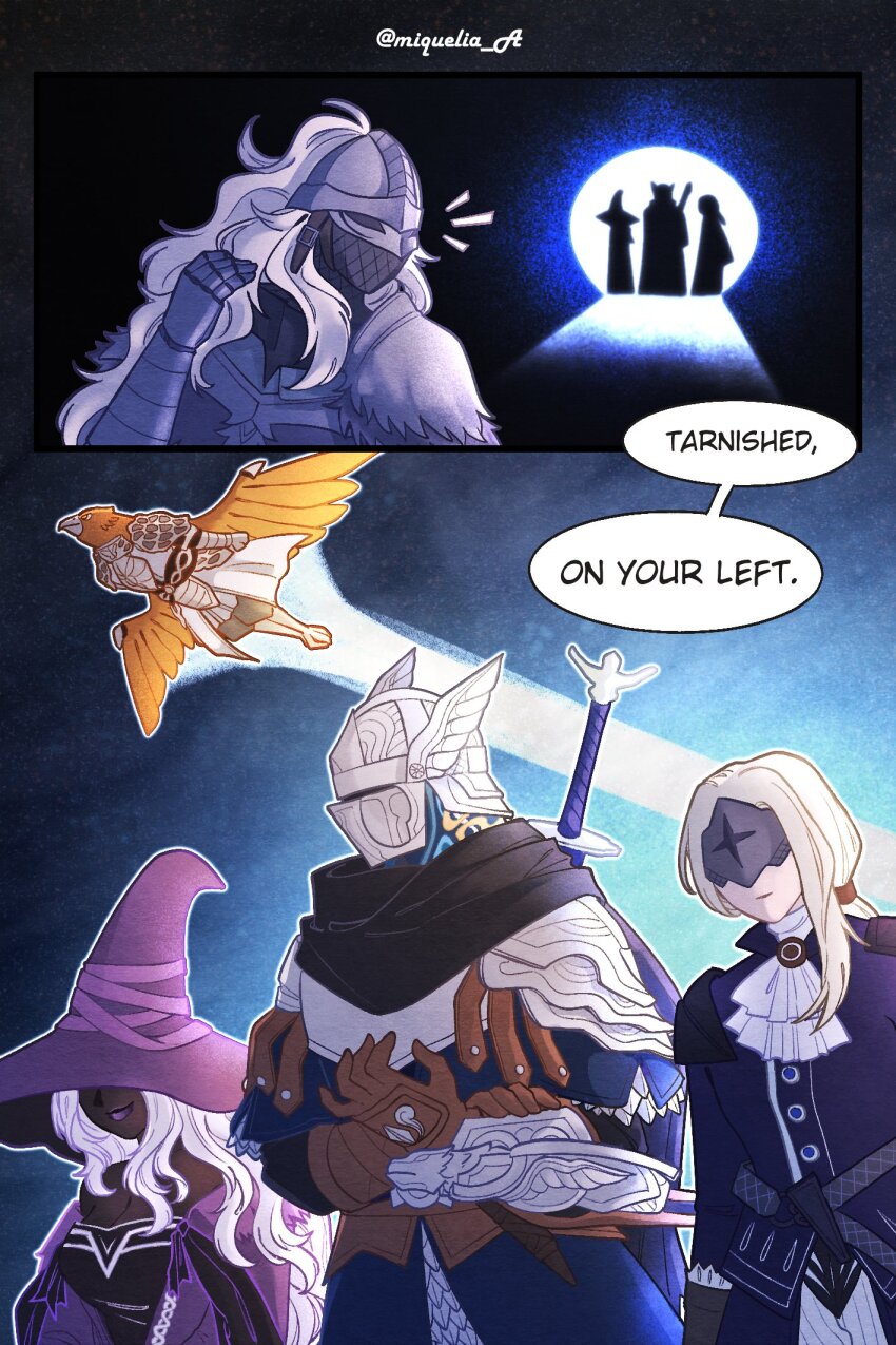 2girls ambiguous_gender armor avengers:_endgame avengers_(series) bare_shoulders black_dress black_skin blonde_hair bloody_wolf_(elden_ring) breasts cleavage cloak colored_skin dark-skinned_female dark_skin dress duchess_(elden_ring) elden_ring elden_ring_nightreign full_armor fur_cloak guardian_(elden_ring) hat hat_over_eyes helm helmet highres large_hat long_hair marvel marvel_cinematic_universe mask meme miqueliafantasia multiple_girls purple_hat recluse_(elden_ring) sword tarnished_(elden_ring) very_dark_skin weapon white_hair wings witch witch_hat wylder_(elden_ring)