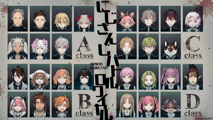 1other 6+boys 6+girls :3 achikita_chinami ahoge alternate_costume animal_hood annotation_request beard_stubble belmond_banderas black_dress black_eyes black_hair black_ribbon black_sailor_collar black_sclera blank_eyes blonde_hair blood blood_splatter border brown_hair closed_eyes closed_mouth collared_shirt colored_sclera colored_tips curled_horns dark-skinned_female dark_skin dated debidebi_debiru dress english_text expressionless eyeshadow facial_hair facial_mark facing_viewer flower folded_ponytail gakuran glasses green_eyes green_eyeshadow green_hair green_lips grey_border grey_hair hair_flower hair_ornament hanabatake_chaika highres honma_himawari hood hood_down hood_up horns izumo_kasumi_(nijisanji) kanae_(nijisanji) kanda_shouichi kenmochi_touya kudou_chitose kuroi_shiba kuzuha_(nijisanji) long_hair looking_at_viewer maimoto_keisuke makaino_ririmu makeup matching_outfits mixed-language_text morinaka_kazaki multicolored_hair multiple_boys multiple_girls nakao_azuma neck_ribbon nijisanji ninahachi open_mouth orange_hair panda_hood pinafore_dress pink_eyes pink_flower pink_hair pointy_ears popped_collar portrait_(object) purple_hair red_eyes ribbon sailor_collar sakura_ritsuki sasaki_saku school_uniform serafuku serious shibuya_hajime shiina_yuika shirt short_hair sister_claire sleeveless sleeveless_dress smile star_(symbol) star_facial_mark stubble todoroki_kyouko translation_request twintails twitter_username ushimi_ichigo uzuki_kou v-shaped_eyebrows very_short_hair virtual_youtuber warabeda_meiji white_hair white_shirt yashiro_kizuku yearbook yellow_eyes yumeoi_kakeru yuuhi_riri