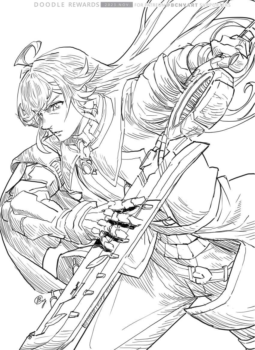 1boy b.c.n.y. cape cropped_legs gauntlets highres holding holding_sword holding_weapon long_hair looking_to_the_side male_focus shulk_(xenoblade) solo sword weapon white_background xenoblade_chronicles_(series) xenoblade_chronicles_1