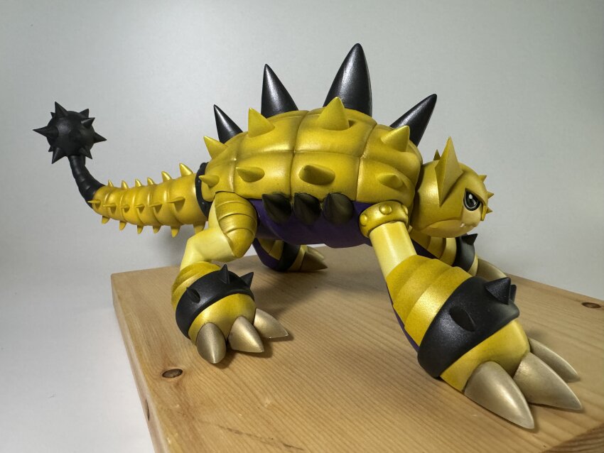 absurdres ankylomon claws digimon digimon_(creature) digimon_adventure_02 figure helmet highres horns mace photo_(medium) real_life solo spiked_mace spikes tail weapon
