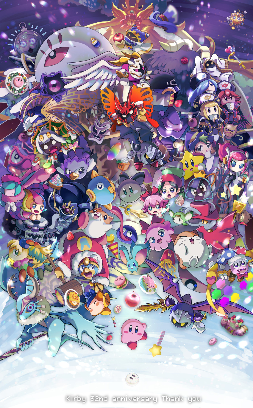 absurdres adeleine animal_ears anniversary apple bandana bandana_waddle_dee bat_wings beret bird black_hair blonde_hair blue_bandana blue_eyes blue_hair blush_stickers bow brother_and_sister bun_(kirby) butterfly_wings character_request chuchu_(kirby) claycia commentary_request coo_(kirby) copyright_request crystal_shards danepoyo_111 danepoyo_111 dark_crafter dark_matter_(kirby) dark_matter_blade dark_meta_knight dark_mind dark_nebula daroach drawcia elfilin elline_(kirby) english_text everyone fecto_elfilis flamberge_(kirby) food francisca_(kirby) french_fries fruit fumu_(kirby) galacta_knight galactic_nova galaxia_(sword) gooey_(kirby) gryll_(kirby) hat highres holding holding_food holding_fruit holding_polearm holding_sword holding_weapon hyness insect_wings kine_(kirby) king_dedede kirby kirby&#039;s_dream_land_2 kirby&#039;s_dream_land_3 kirby&#039;s_epic_yarn kirby&#039;s_return_to_dream_land_deluxe kirby:_planet_robobot kirby:_right_back_at_ya kirby:_star_allies kirby:_triple_deluxe kirby_(series) kirby_64 kirby_and_the_amazing_mirror kirby_and_the_forgotten_land kirby_and_the_rainbow_curse kirby_canvas_curse kirby_mass_attack kirby_squeak_squad magolor marx_(kirby) master_crown master_crown_(tree) mcdonald&#039;s meta_knight morpho_knight mouse_ears mr._star multiple_boys multiple_girls nago_(kirby) necrodeus nightmare_(kirby) nintendo open_mouth pink_hair polearm queen_sectonia red_bow red_hair ribbon_(kirby) rick_(kirby) robobot_armor sandwich shadow_kirby siblings smile solid_oval_eyes spear star_dream star_rod super_kirby_clash susie_(kirby) sword taranza top_hat torn_wings tree triple_star void_(kirby) void_termina weapon wings yin-yarn zan_partizanne zero_(kirby) zero_two_(kirby)