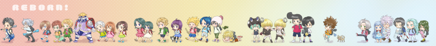 6+boys 6+girls absurdres aria_(reborn) artist_request backpack bag baseball_bat basil belphegor_(reborn) black_hair black_skirt blonde_hair blue_eyes blue_skirt bluebell brown_eyes byakuran candy cat chibi chikusa_kakimoto child chrome_dokuro crown daisy_(reborn) dino dino_cavallone food fran_(reborn) genkishi genshiki glasses gokudera_hayato gola_mosca green_eyes green_skirt hat hibari_kyouya hibird highres i-pin irie_shoichi kakimoto_chikusa katekyo_hitman_reborn! ken_joshima lambo long_hair long_image miura_haru multiple_boys multiple_girls pink_skirt pleated_skirt purple_eyes purple_hair randoseru rasiel_(reborn) red_eyes robot rokudou_mukuro sasagawa_kyouko sasagawa_ryohei sawada_tsunayoshi short_hair silver_hair skirt spanner_(reborn!) superbi_squalo tetsuya_kusakabe turtle uni_(reborn) wide_image yamamoto_takeshi zakuro_(reborn)