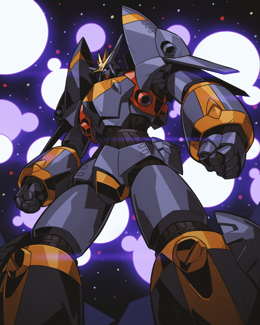 absurdres arms_at_sides chinese_commentary clenched_hands commentary_request explosion from_below gunbuster highres mecha no_humans one-eyed onion_maru robot science_fiction solo space standing super_robot top_wo_nerae! top_wo_nerae!_(series)