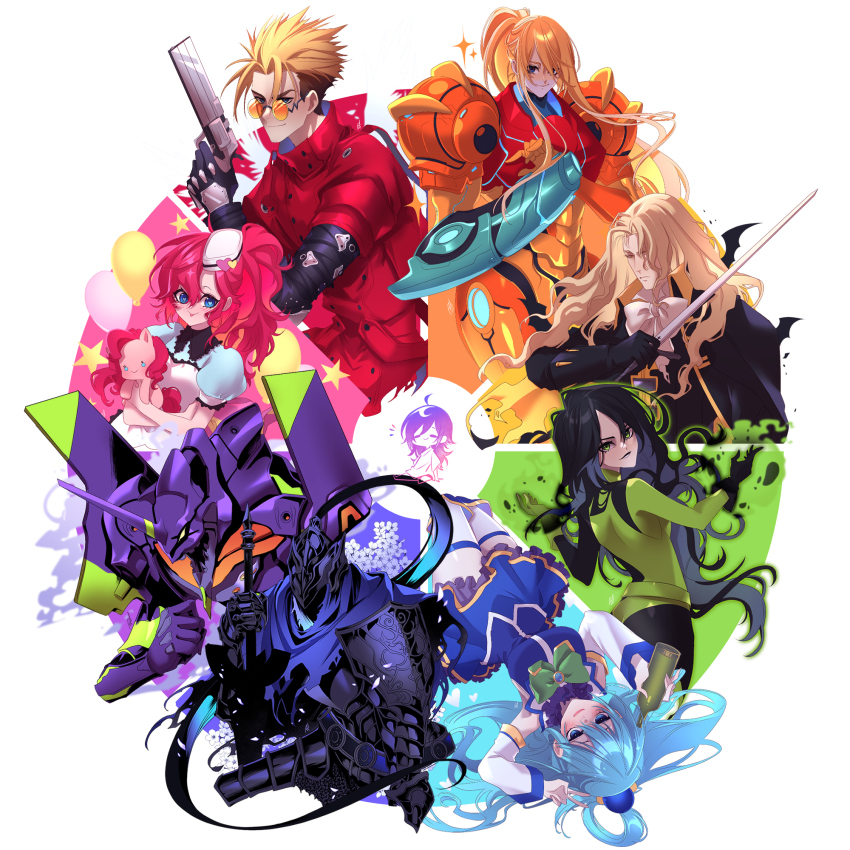 1other 3girls 4girls agl_arms_.45_long_colt alcohol alucard_(castlevania) animification aqua_(konosuba) arm_cannon armor artorias_the_abysswalker balloon bare_shoulders bishounen black_bodysuit black_cape black_gloves black_hair black_lips blonde_hair blue_eyes blue_gemstone blue_hair blue_shirt blue_skirt bodysuit boots bottle bow bowtie break-action_revolver breasts cannon cape castlevania_(series) chest_jewel coat color_coordination color_wheel_challenge crossover curly_hair dark_souls_(series) dark_souls_i detached_sleeves dhampir directed-energy_weapon energy_cannon energy_weapon eva_01 fire flaming_hand full_armor gauntlets gem gloves greatsword green_bodysuit green_bow green_bowtie green_fire green_gloves gun hair_ornament hair_rings half-human handgun heart helmet high_ponytail highres holding holding_bottle holding_gun holding_stuffed_toy holding_sword holding_weapon horns kim_possible_(series) knight kono_subarashii_sekai_ni_shukufuku_wo! long_coat long_hair looking_at_viewer low_bore_axis_revolver makeup mecha medium_breasts metroid multicolored_bodysuit multiple_drawing_challenge multiple_girls my_little_pony my_little_pony:_equestria_girls my_little_pony:_friendship_is_magic neon_genesis_evangelion nintendo orange-tinted_eyewear pauldrons pink_hair pinkie_pie ponytail power_armor power_suit_(metroid) puffy_short_sleeves puffy_sleeves rapier rawder red_coat revolver robot round_eyewear samus_aran shego shirt short_hair short_sleeves shoulder_armor single_hair_ring skirt sleeveless sleeveless_shirt smile stuffed_toy sunglasses sword thigh_boots thighhighs thighhighs_under_boots tinted_eyewear torn_cape torn_clothes trigun trigun_stampede undead unworn_headwear unworn_helmet v vampire varia_suit vash_the_stampede very_long_hair wavy_hair weapon white_headwear white_sleeves yellow_eyes