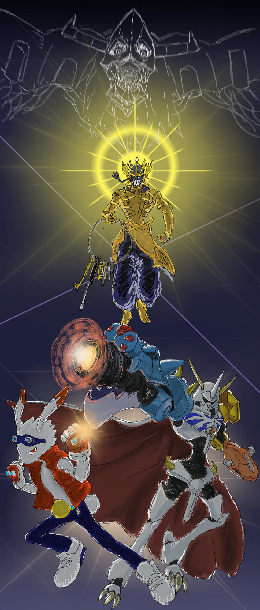 absurdres armor diablomon digimon digimon_(creature) digimon_adventure digimon_adventure:_bokura_no_war_game director_connection highres horns king_kazma love_machine omegamon sharp_teeth summer_wars teeth