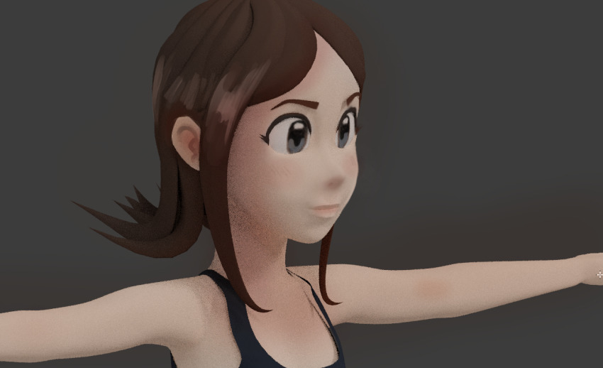 1girl 3d black_camisole blue_eyes brown_hair camisole david_revoy hair_behind_ear medium_hair outstretched_arms parted_bangs pepper&amp;carrot pepper_(pepper&amp;carrot) sidelocks simple_background solo