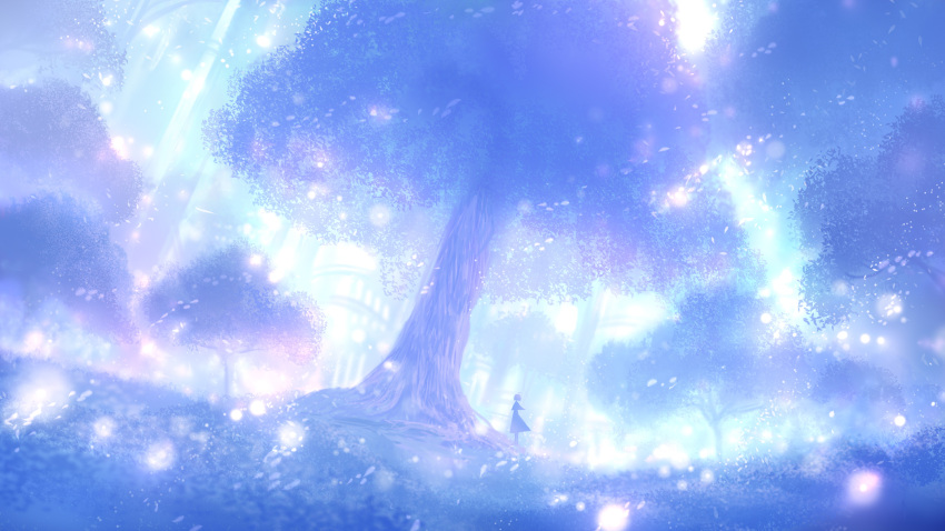 1girl artist_request bad_tag building highres landscape pixiv scenery tree